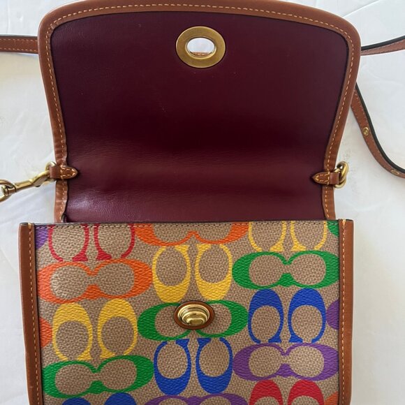 AUTH COACH KIP TURNLOCK CROSSBODY RAINBOW SIGNATURE CANVAS BAG - Picture 7 of 7